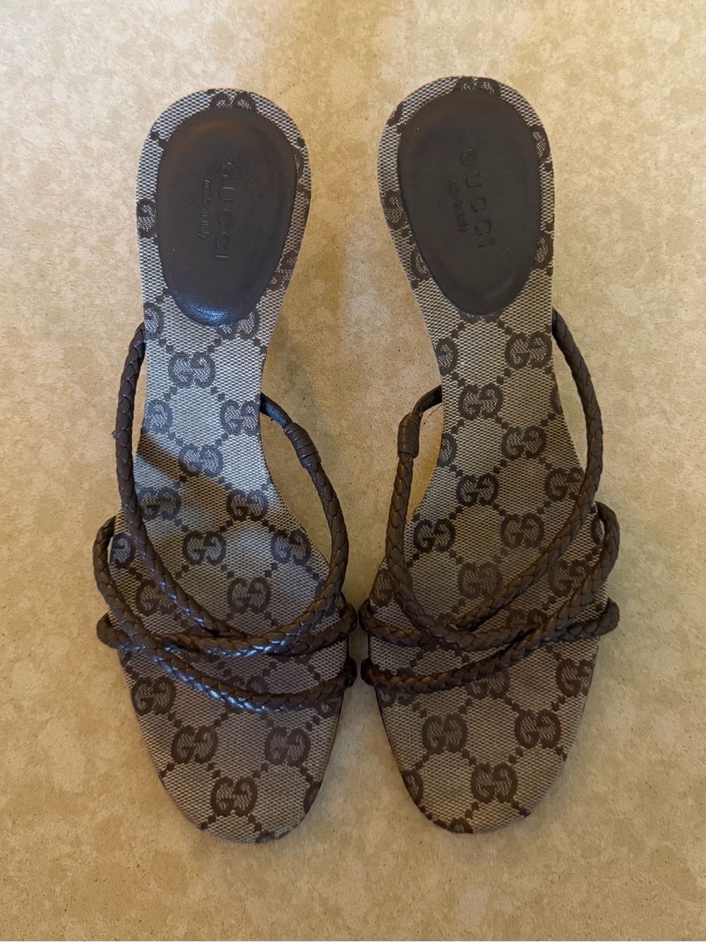 Gucci Brown GG Canvas Braided-Strap Sandals